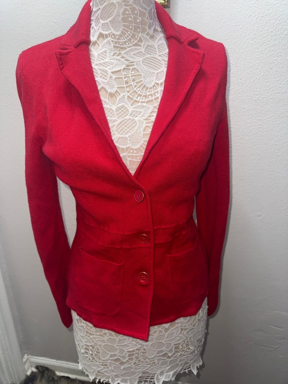 Talbots Pure Merino Wool Vibrant Red Knit Blazer